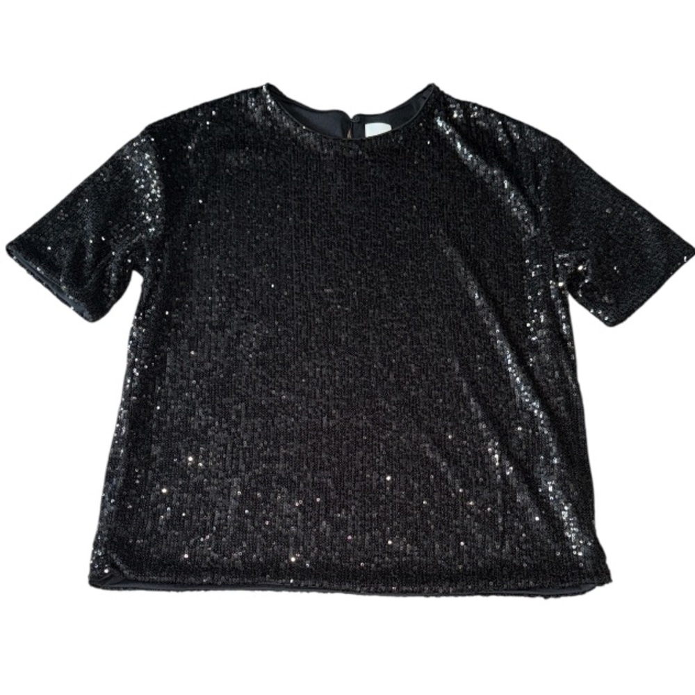H&M blouse lined Black Sequin Top NEW keyhole back small